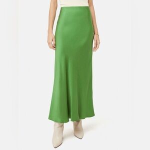 Jigsaw green satin bias midi slip skirt